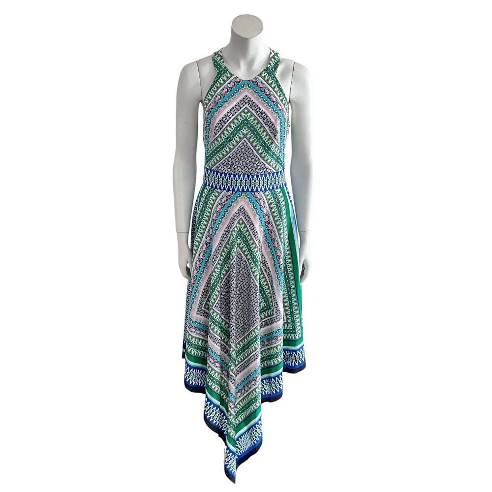 Eliza J Halter Handkerchief Hem Scarf Print Dress Green 8 - Picture 3 of 12
